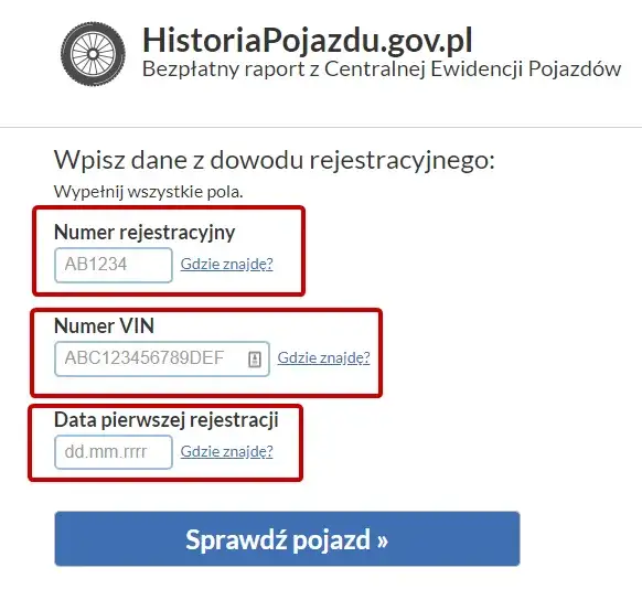 strona gov.pl historia pojazdu jak sprawdzić vin